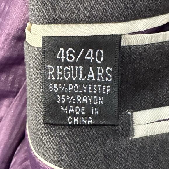 Lineage Men 2 Piece Gray Suit 46R Blazer Jacket Pants 40W Poly Rayon Purple Line - Picture 14 of 16
